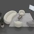 Modern Negotiation Table and Chairs with White Curved Sofa Round Table Plants and Projector Screen
