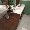 Hotel Guest Room With Twin Beds Wooden Furniture Green And White Walls And Mountain View