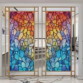 Colorful Stained Glass Screen With Golden Frame For Interior Decor