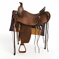 Brown Leather Western Saddle On Stand With Patterned Pad And Metal Hardware 3d model