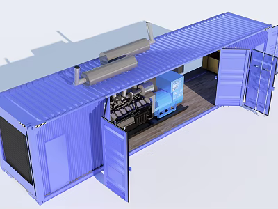 Containerized Industrial Equipment Unit With Open Doors Roof Machinery And Interior Setup 3d model