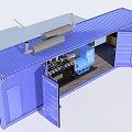 Containerized Industrial Equipment Unit With Open Doors Roof Machinery And Interior Setup