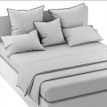 Modern Double Bed with Beige White Pillows Patterned Decorative Pillow and Quilted Blanket 3d model