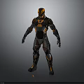 Detailed Futuristic Armored Character With Black And Orange Mechanical Suit Design