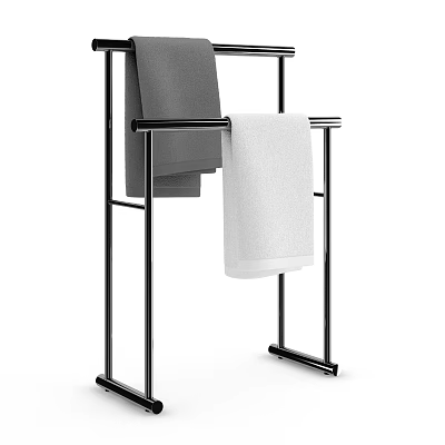 Modern Bathroom Cabinet Rack With Sleek Metal Frame For Towel Hanging And Storage 3d model