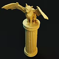 Elegant Intricately Carved Winged Creature Sculpture On Fluted Column