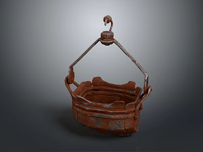 Vintage Rustic Hanging Bucket With Metal Frame And Hook As Practical Household Tool 3d model