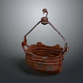Vintage Rustic Hanging Bucket With Metal Frame And Hook As Practical Household Tool
