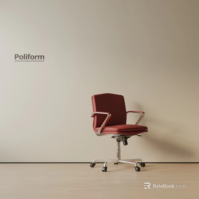 Poliform Red Office Chair With Metal Frame And Rolling Wheels Modern Design 3d model 
