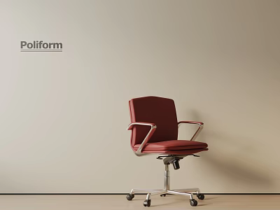 Poliform Red Office Chair With Metal Frame And Rolling Wheels Modern Design 3d model