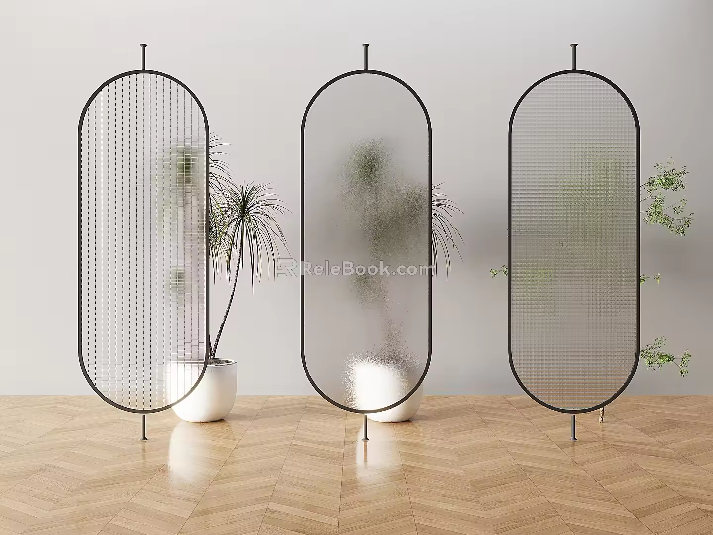 Glass Partition Glass Screen Frosted Glass Porch Partition Striped Glass Screen 3d model