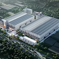 Modern Industrial Factory Building With Large Roof And Green Surrounding Trees