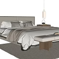 New Chinese Style Song Style Double Bed New Chinese Style Double Bed Fabric Double Bed End Stool New Chinese Style Bedside Table Lamp Bedside Chandelier 3d model