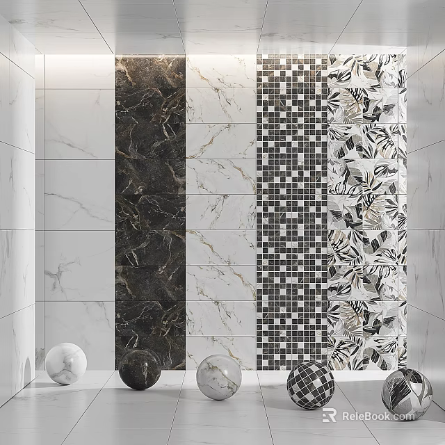 Wall Decorative Components With Light Dark Marble Mosaic And Patterned Tile Textures 3d model