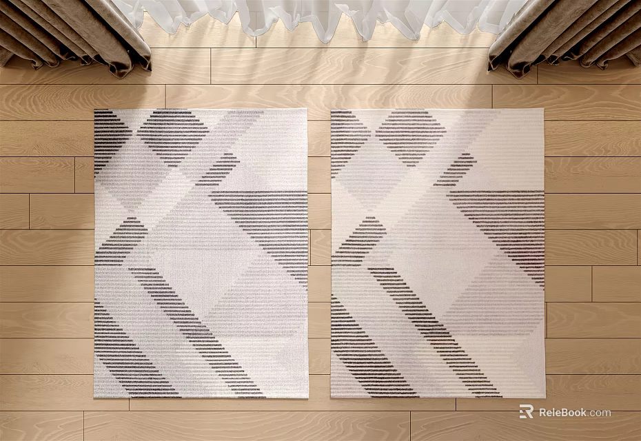 Two Square Rugs with Modern Geometric Pattern on Wooden Floor 3d model