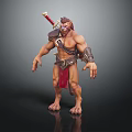 Muscular Horned Warrior Creature With Red Loincloth Shoulder Weapon Arm Bracers 3D Fantasy Character Design