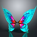 Colorful Butterfly Wing Sculpture With Turquoise Pink Red Blue Intricate Patterns And Shiny Surface