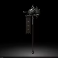 Ancient Mechanical Weapon With Metal Structure Long Handle And Intricate Decorative Symbols