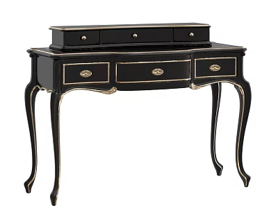 Classic Black Dressing Table With Gold Accents Multiple Drawers And Curved Legs 3d model