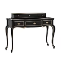 Classic Black Dressing Table With Gold Accents Multiple Drawers And Curved Legs