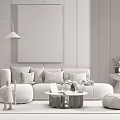 Modern Grey Sofa Coffee Table Set With Colorful Cushions Abstract Painting And Floor Lamp