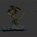 Mythical Winged Dragon Figurine Standing On Rock Base With Detailed Design