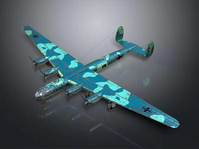 Modern Passenger Plane Featuring Blue Green Camouflage Livery And Sleek Aerodynamic Design 3d model