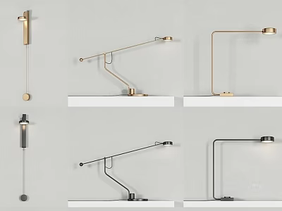Modern Lighting Fixtures Set With Various Designs Gold And Black Wall Lamps And Table Lamps 3d model