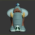 Cartoon Elephant Sculpture with Blue and Brown Colors Yellow Horns and Little Bird on Head