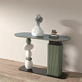 Modern Console Table With Green Tabletop White Vase Stone Ball Base And Green Column 3d model