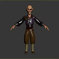 Animated 3D Character With Bald Head Purple Shirt Brown Pants And Open Arms