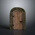Ancient Arched Stone Door With Weathered Wooden Panel Rustic Metal Ring Handle And Stone Frame