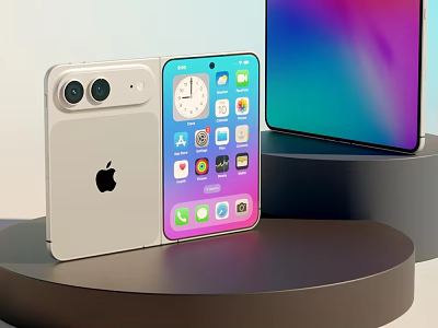 Modern Apple Foldable Smartphone With Colorful Display And App Icons Design 3d model