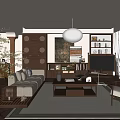 Modern Living Room Interior With White Sofa Wooden Coffee Table Bookshelf And Pendant Light