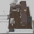 Snowy Winter Container Building With Terrace Bench Snowman Balloons And Christmas Tree