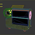 Vintage Green Film Projector With Reel And Two Black Screen Sections On Wheels