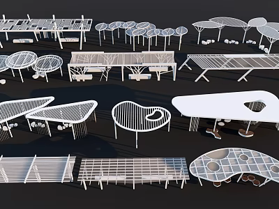 Various White Pergola Designs With Different Roof Styles For Outdoor Spaces 3d model