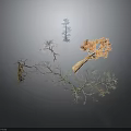 Various Forms of Trees Including Withered Orange Leaf and Blue Plants on Dark Background