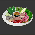 Assorted Fresh Food Platter With Cucumber Sliced Meat Lettuce And Dip Sauce