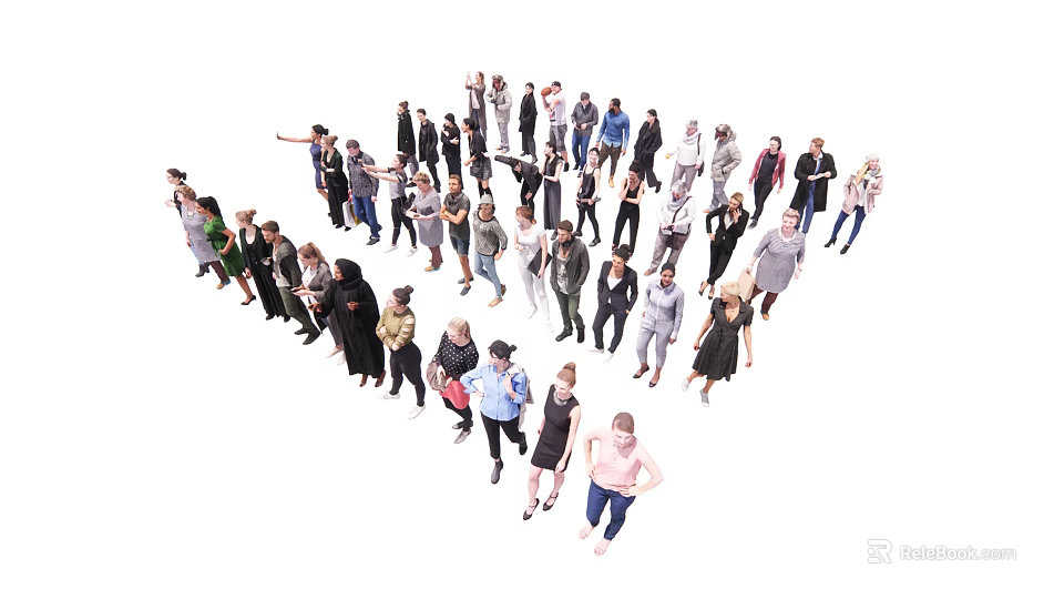 Large Group Of Diverse People Standing Together With Various Ages And Clothing Styles 3d model 