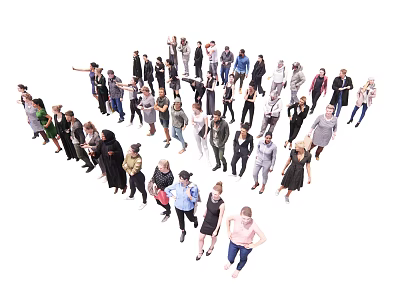 Large Group Of Diverse People Standing Together With Various Ages And Clothing Styles 3d model