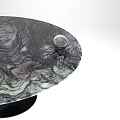 Round Dining Table With Marble Top Gray Green Veins And Black Pedestal Base