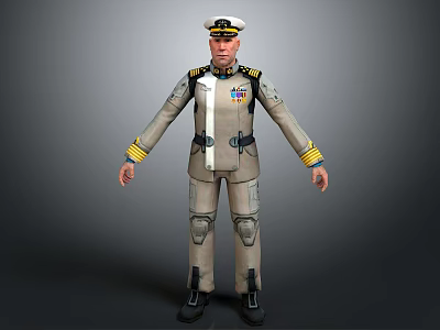 Game And Movie Character In Military Style Uniform With Naval Cap Medals And Knee Pads 3d model