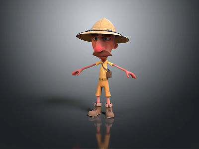 Cartoon Style Game And Movie Character With Wide Brimmed Explorer Hat Mustache Yellow Outfit Backpack 3d model