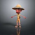 Cartoon Style Game And Movie Character With Wide Brimmed Explorer Hat Mustache Yellow Outfit Backpack