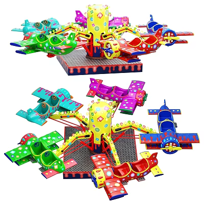 Colorful Spinning Plane Amusement Rides Featuring Multiple Seats And Vibrant Colors 3d model