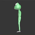 Green Frog Doll with Big Eyes and Human Like Body Standing on Dark Background