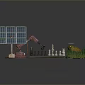 Advanced Robotic Arm And Solar Panel Setup With Chessboard And Green Plants 3d model