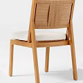 Modern Single Chair With Wooden Frame Woven Backrest And Light Gray Cushion