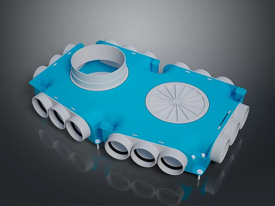 Blue Weapon Model Featuring Multiple Circular Barrels Central Circular Component And Supports 3d model